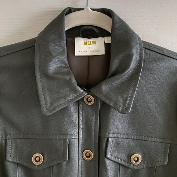 NWT 🔖 Anthropologie Green Faux Leather Jacket w/ Removable Faux Fur Collar - Picture 8 of 16